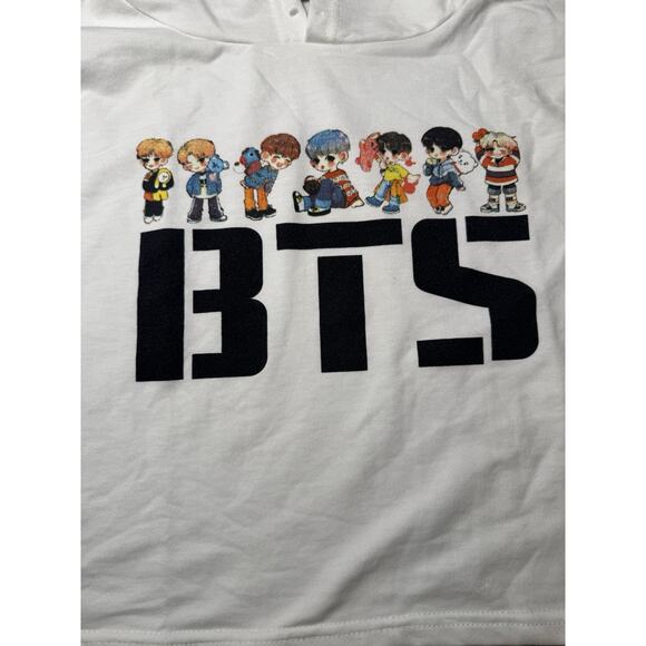 KPOP BTS cropped white hoodie with cartoon versions of the BTS band - Picture 3 of 7
